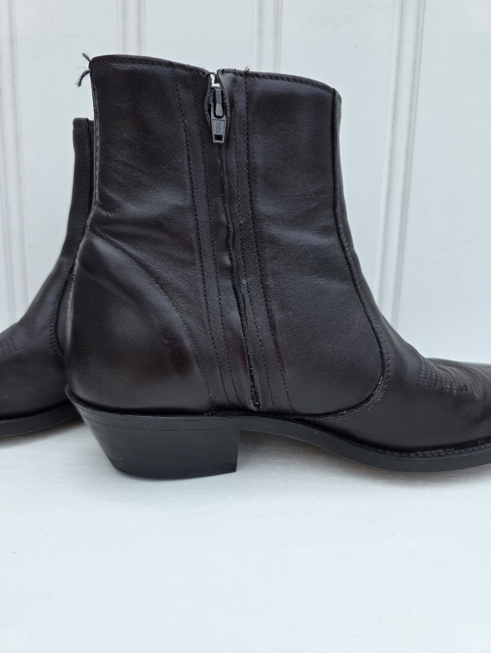 Laredo Western Brown Leather Ankle Boots Zip Up Round Toe Mens Size 7D - Picture 3 of 12